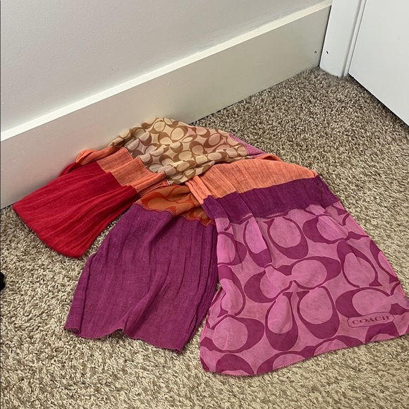 Coach Pink Purple Orange Creme & Brown Colorway Patchwork Scarf - Picture 2 of 16